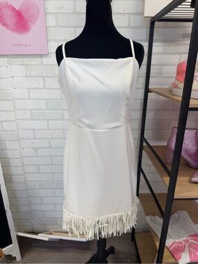 Cream/White Fringe  Mini Dress with Thin Straps